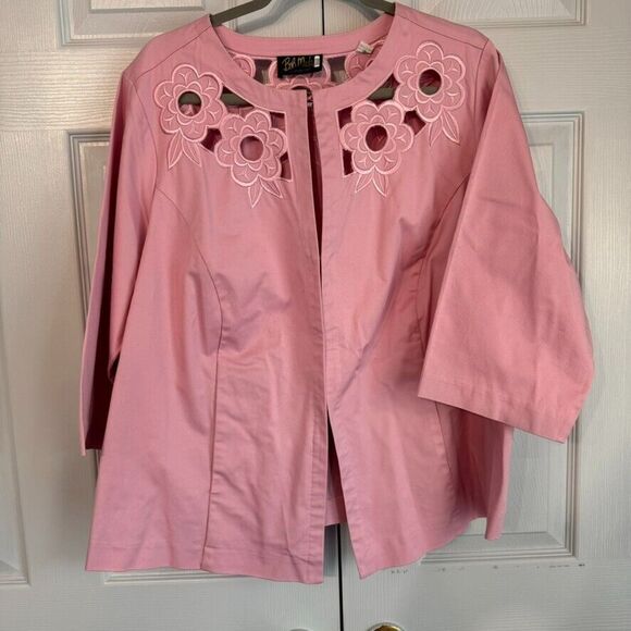 Bob Mackie Wearable Art 1X Pink Battenburg Lace Cutout Style Jacket‎ - Picture 1 of 9